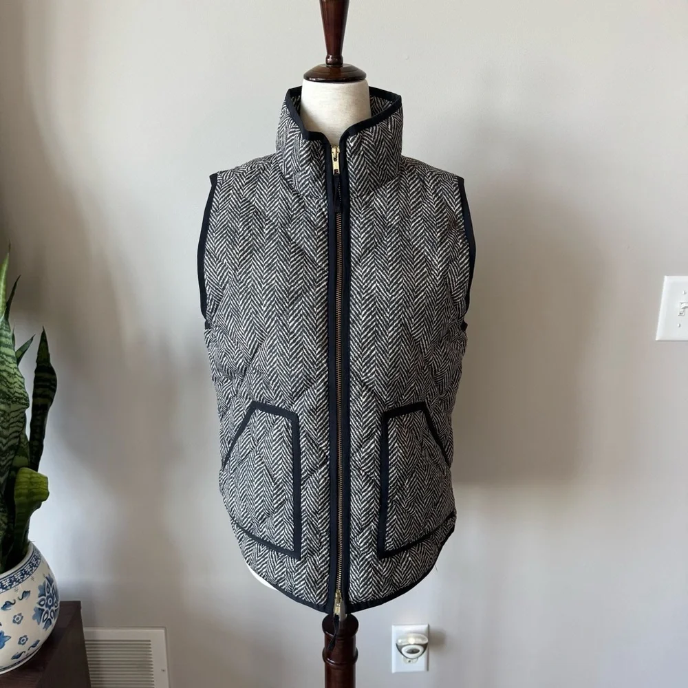 J. Crew Quilted Down Puffer Vest - Houndstooth Black and White